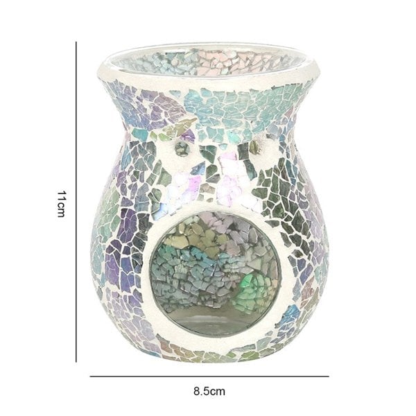 Serano Small Light Blue Iridescent Crackle Oil Burner and Wax Warmer