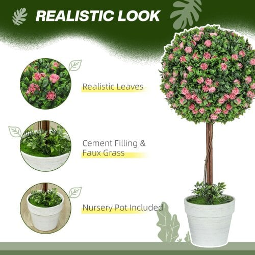 Wyld Haus Roviyo Set Of 2 Artificial Rose Flower Topiary Ball Trees In Pots H8 60cm Pink