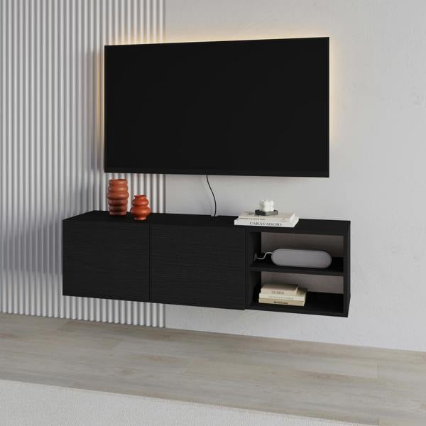 Decortie Modern Conrad TV Unit up to 50 Inch TVs 2 Soft Close Door Entertainment Centre 140cm Living Room Easy Assembly