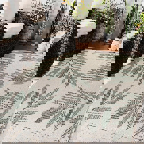 Trailing Leaves Design Reversible Outdoor Rug in Green & Brown