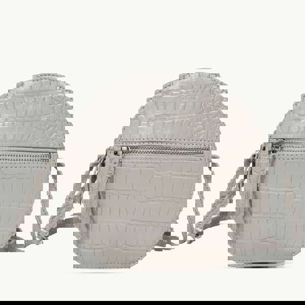 Assots London 'Jane' Ice Grey Croc Leather Round Designer Crossbody Bag