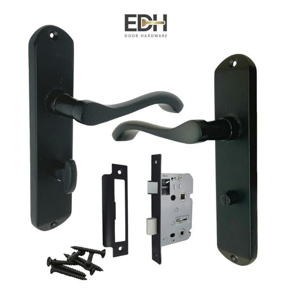 EDH Door Hardware Cadenza Modern Matt Black Scroll Door Handles Bathroom Lock Handle 178mm x 40mm