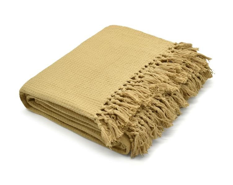 Velosso Cosy Cotton Waffle Effect Tasseled Throw Blanket - Modern Boho Chic Sofa and Bed Throw - Breathable, Lightweight, and Durable