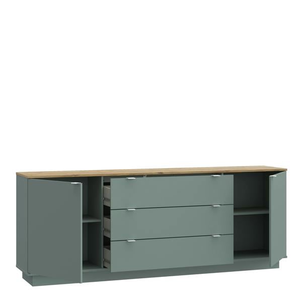 Furniture To Go Ganymede Large Sideboard with 3 Drawers & 2 Doors in Mauvella Oak and Sage