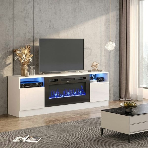 Livingandhome Recessed Electric Fireplace TV Stand with Closed Storage Living and Home