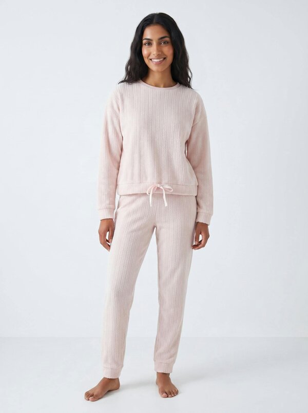 Camille Womens Embossed Flannel Fleece Round Neck 2-Piece Pyjama Set