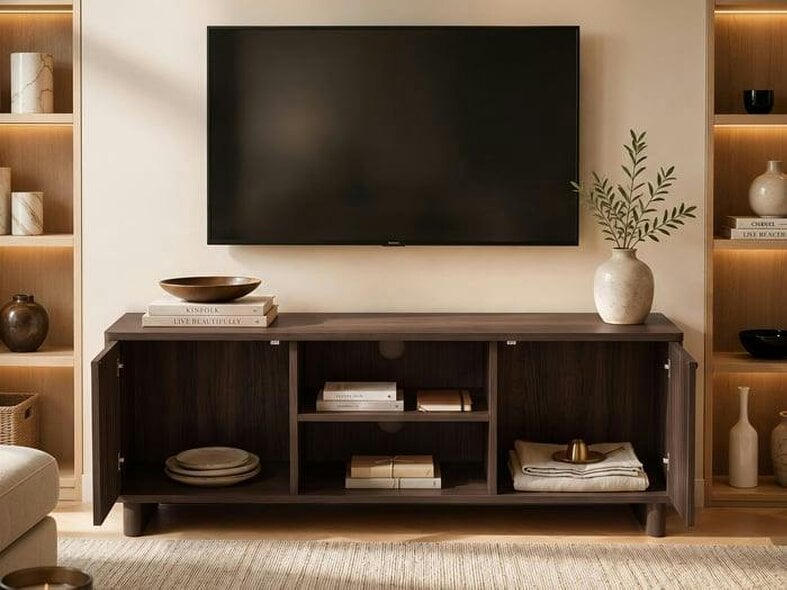 SOLACE+CO Velmor 120cm Ribbed TV Unit with Storage-Walnut