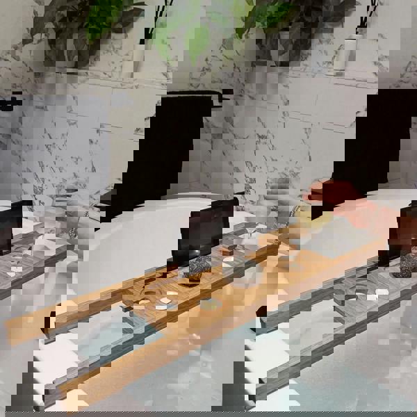 MijMoj Design Solid Oak Bath Tray Caddy – Luxury Handmade Wooden Bath Board