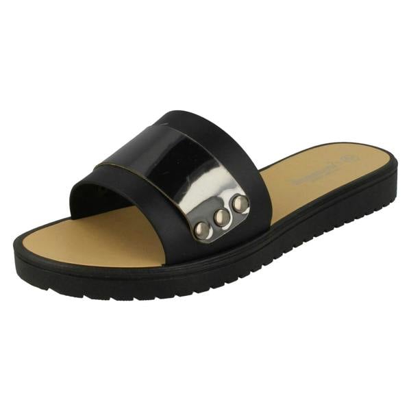 Savannah Ladies Savannah Flat Metal Detail Mules