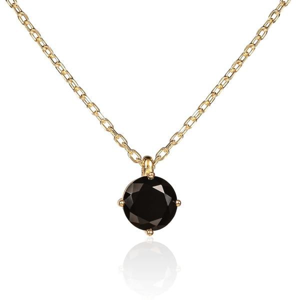 namana Gold Plated 925 Sterling Silver Round Black Solitaire Pendant Necklace For Women