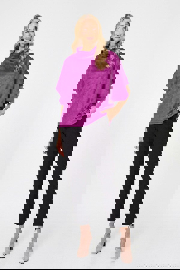 Purple | Suedette Cowl Neck Batwing Sleeve Top
