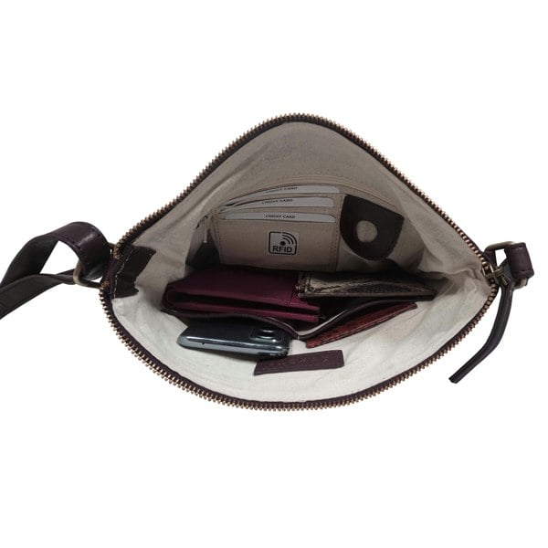 Assots London 'AGATHA' Plum Vintage Polished VT Real Leather Crossbody Bag