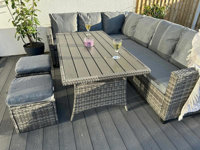 York 8 Seat Mixed Grey Rattan Corner Sofa Dining Set - Madefor.Living
