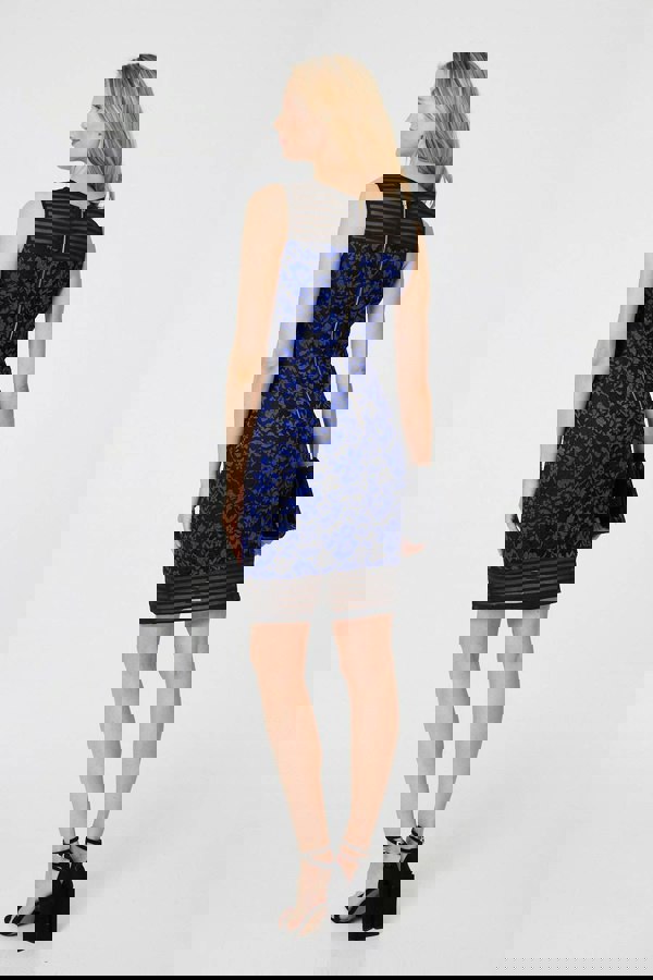 Blue | Floral Lace Sleeveless Semi Sheer Dress