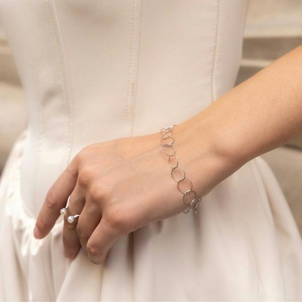 Spero London Textured Circle Hoops Sterling Silver Chain Bracelet