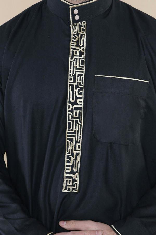 Infinity Leather Mens Thobe Jubba Emirati Islamic Arabic Eid Embroidery Kaftan Jubbah Robe