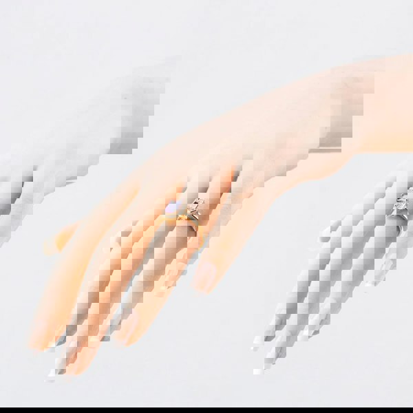 T. H. Baker 9ct Yellow Gold Purple Emerald Cut Cubic Zirconia Halo Ring RBE047AM