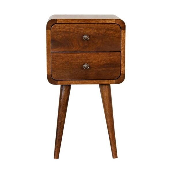 Wyld Haus Venzone Mini Chestnut Mango Wood Curved Bedside Table 2 Drawers