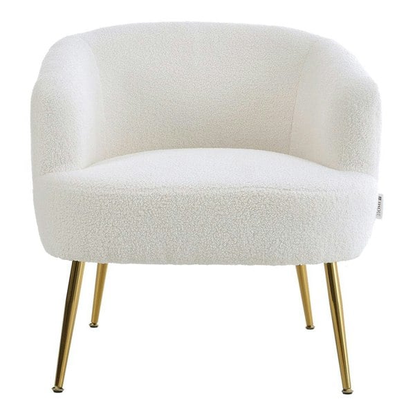 White Boucle Teddy Fabric Armchair with Metal Legs Tub Chairs Living and Home