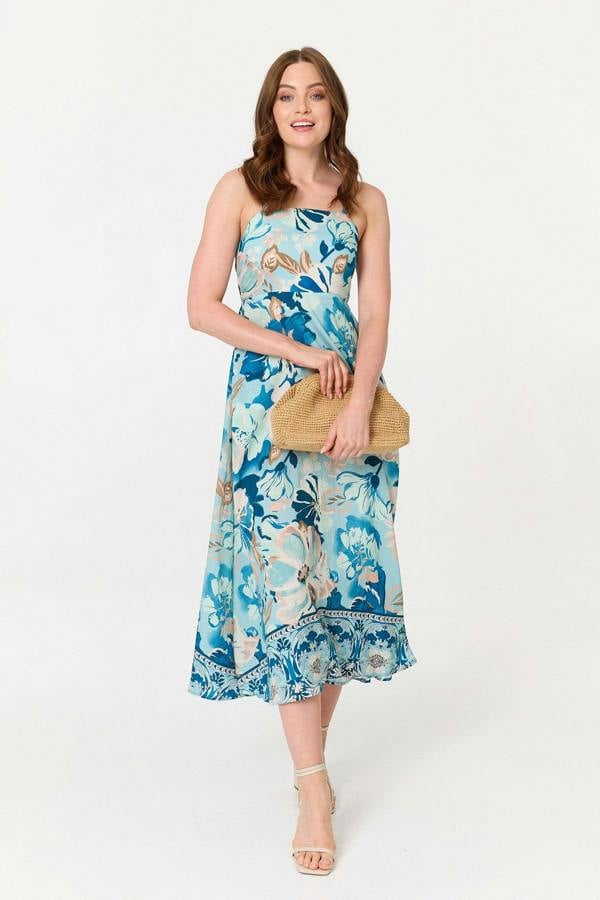 Blue | Floral A-Line Sleeveless Maxi Dress
