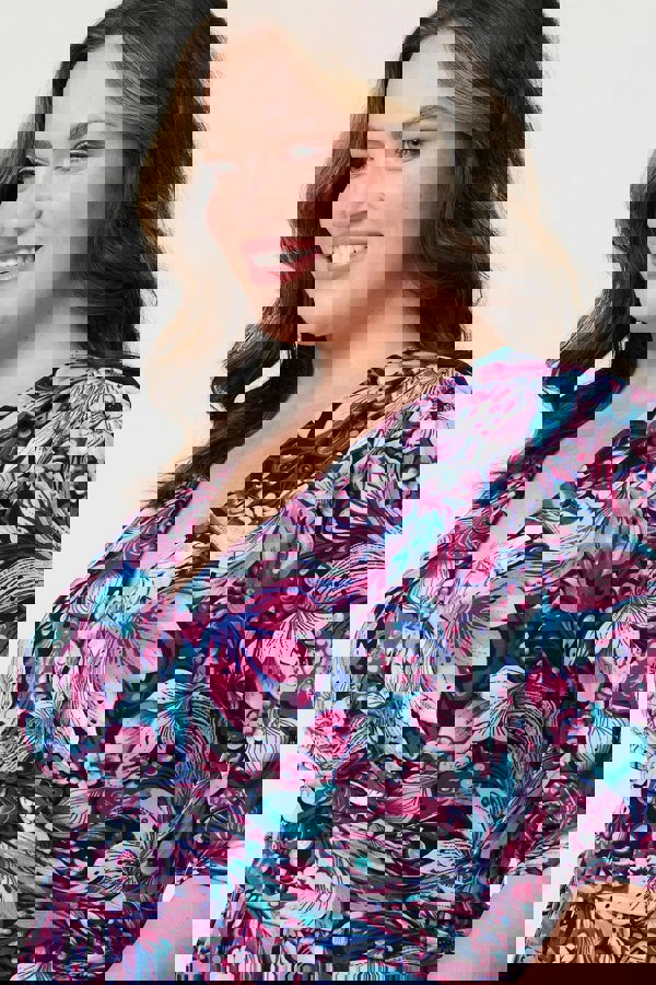 Pink | Floral Faux Wrap Front Midi Dress