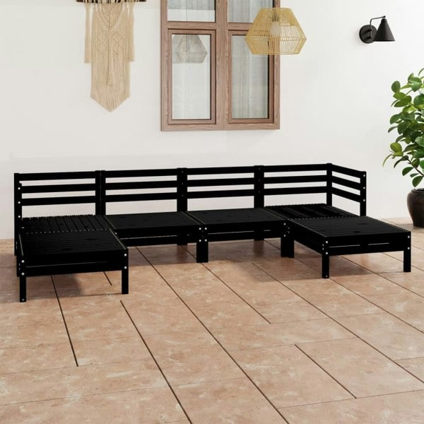 Berkfield 6 Piece Garden Lounge Set Black Solid Wood Pine
