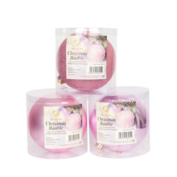 Shatchi 15cm 3 Pack Pale Pink Shatterproof Christmas Baubles for Tree, Garland and Home Decor