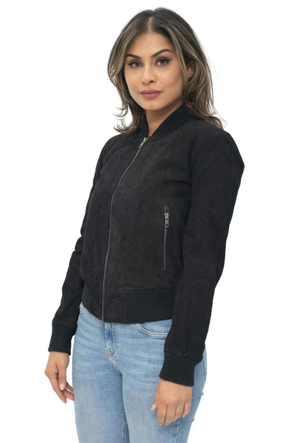 Infinity Leather Womens MA-1 Suede Bomber Jacket-Arnhem