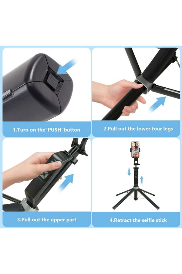 Living and Home Wireless Extendable Mobile Phone Selfie Stick Tripod with 2 Fill Lights