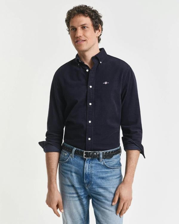 GANT Mens Regular Fit Corduroy Shirt - 433 Evening Blue | CHO | Designer Mens Long Sleeve Shirts