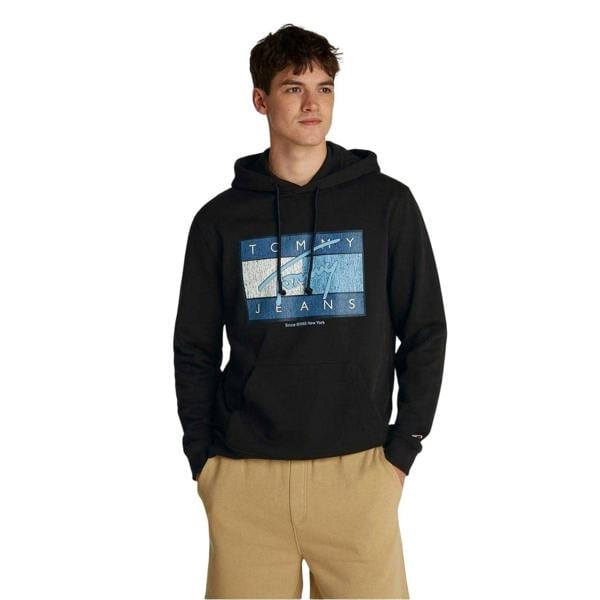 Tommy Jeans Mens Flags Hooded Regular Hoodie - Black - 