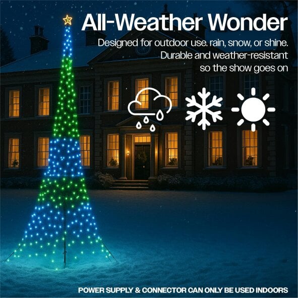 Scotts of Stow Xmas Haus Grass Soft Surface Mounted Flagpole Tree RGB Hello Fairy APP Control or Handheld Remote  32m H
