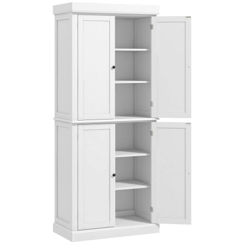 Wyld Haus Varofa Wooden White Freestanding Kitchen Cupboard With 4 Doors And 6 Tier Shelving