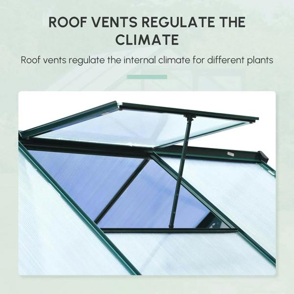 Dark green polycarbonate greenhouse roof vents for ventilation and airflow