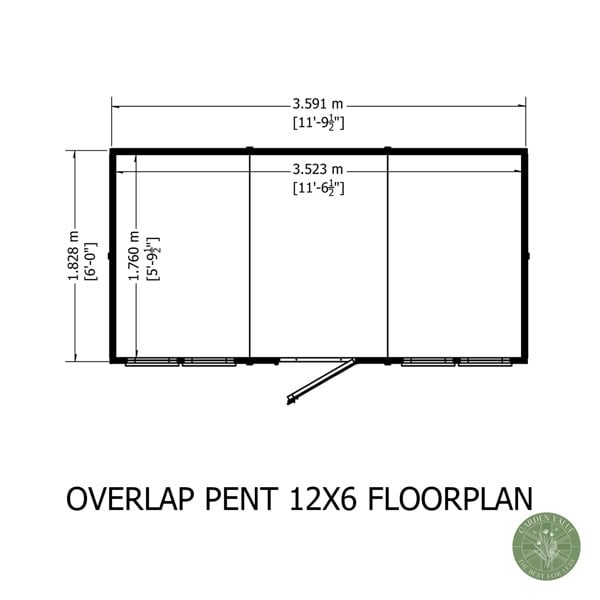 Shire Overlap 12x6 single door pent shed