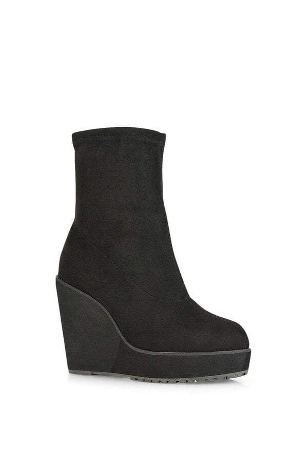 XY LONDON Platform Wedge Heeled Sock Biker Ankle Boots