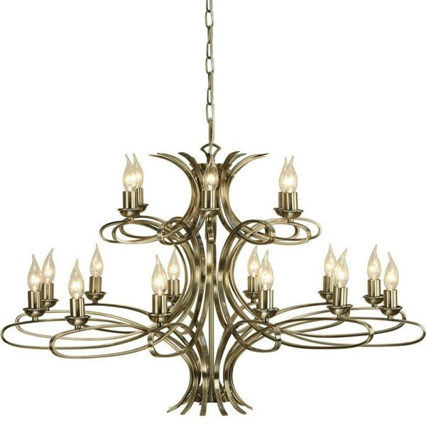 Eaves Hanging Ceiling Pendant Chandelier 18 Lamp Brushed Brass Curved Arm Light Loops