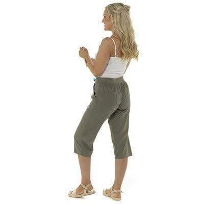 KAV Linen Trousers for Woman Elasticated Waist Casual Pants - Flat Front Elastic Back Three Quarters Ladies Summer Trouser for Ladies