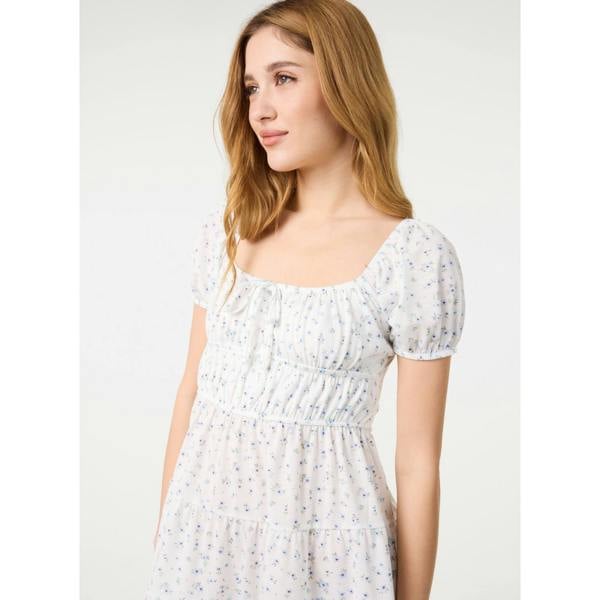Pink Vanilla Jersey Cap Sleeve Ditsy Smock Dress