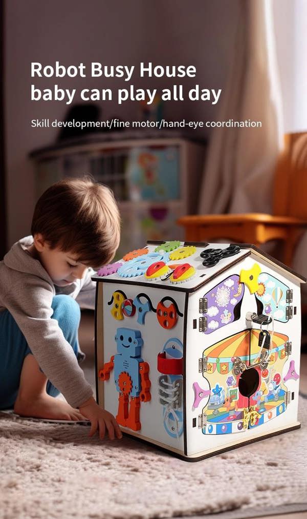 Dyzi Montessori Busy House Educational Sensory Toy for Toddlers Develops Fine Motor Skills