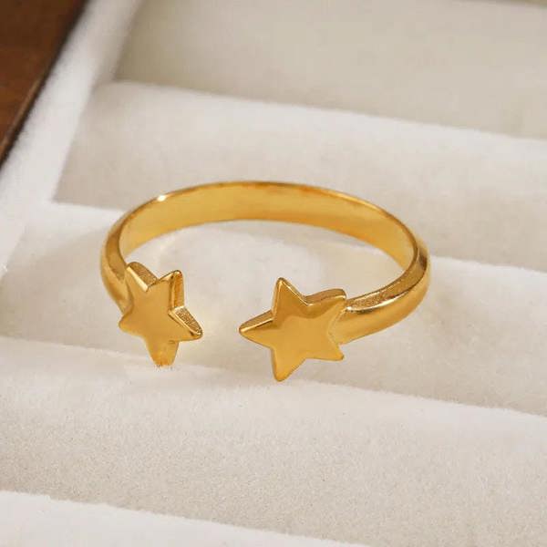 Elk & Bloom Double Star Dainty 14K Gold Ring