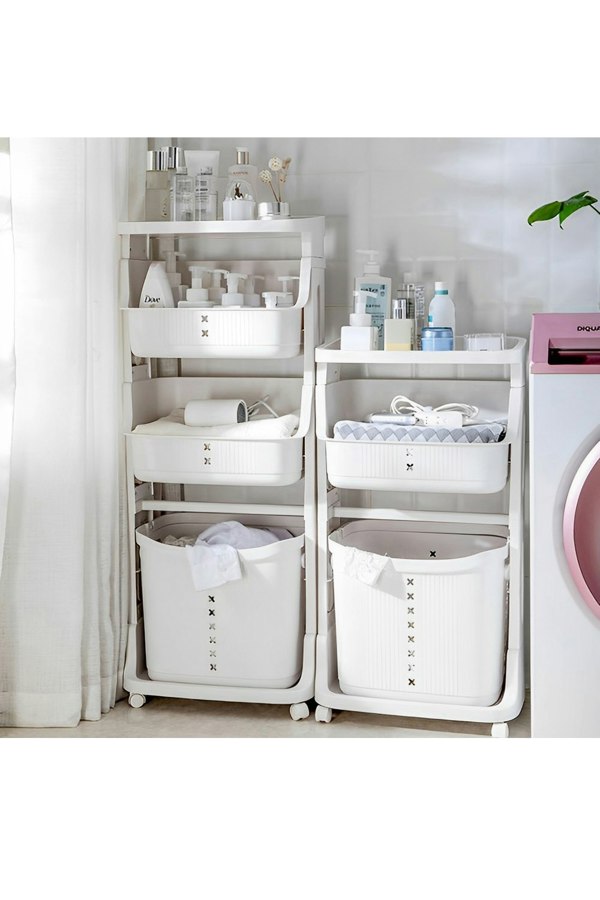Living and Home 3-Tier Detachable Laundry Basket Fruit Vegetable Storage Rack Kitchen Trolley Cart with Wheels