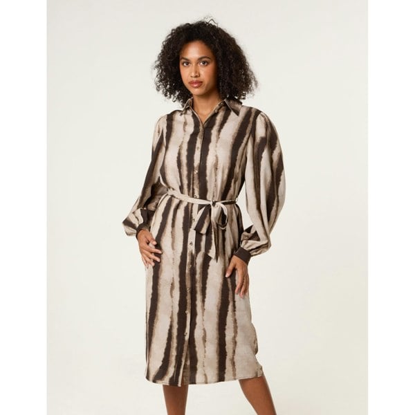 Blue Vanilla Printed Puff Sleeve Button Through Midi Dress