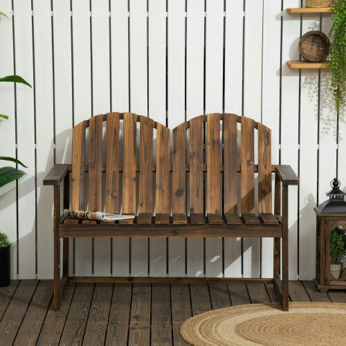 Wyld Haus Rozi Wood 2 Seater Outdoor Garden Bench With Slatted Back And Armrests