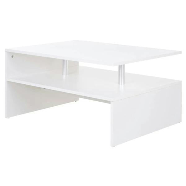 White 2-tier coffee table with open shelf and aluminum legs