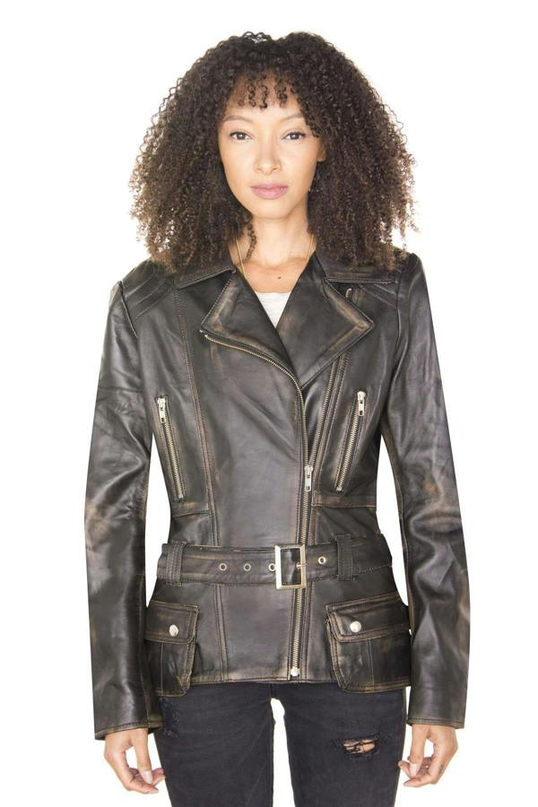 Infinity Leather Womens Long Leather Biker Jacket-Quito
