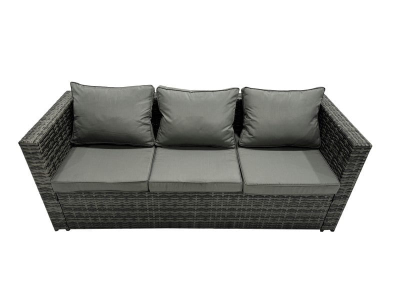 Fimous 6 Pieces Outdoor PE Rattan Garden Furniture Corner Sofa Oblong Coffee Table Set with Cushions 2 Big Footstools Dark Grey Mixed