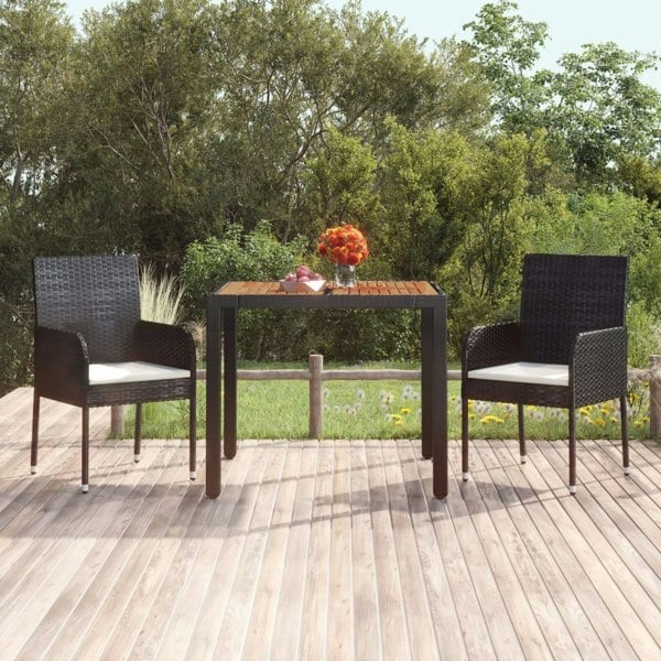 Berkfield Garden Table with Wooden Top Black 90x90x75 cm Poly Rattan