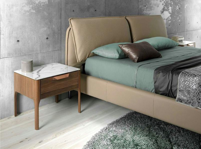 Angel Cerdá Walnut Bedside Table With Imitation Marble Glass Top and Interior Lighting 7038