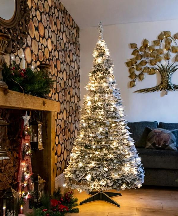 4ft to 6ft Pre-Lit Flocked Pop Up Christmas Tree with Warm White LED Lights image 1